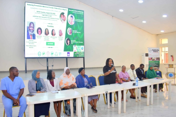 A panel of speakers in a seminar.