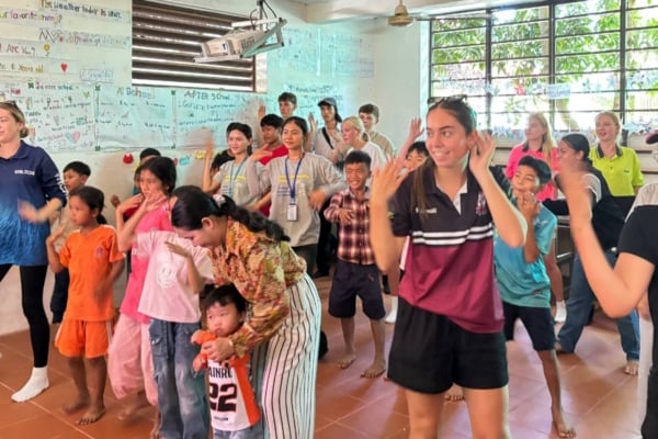 Movement activity with kids in Cambodia