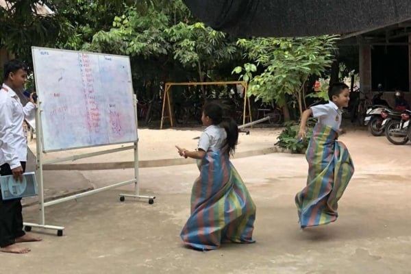 Movement activity with kids in Cambodia